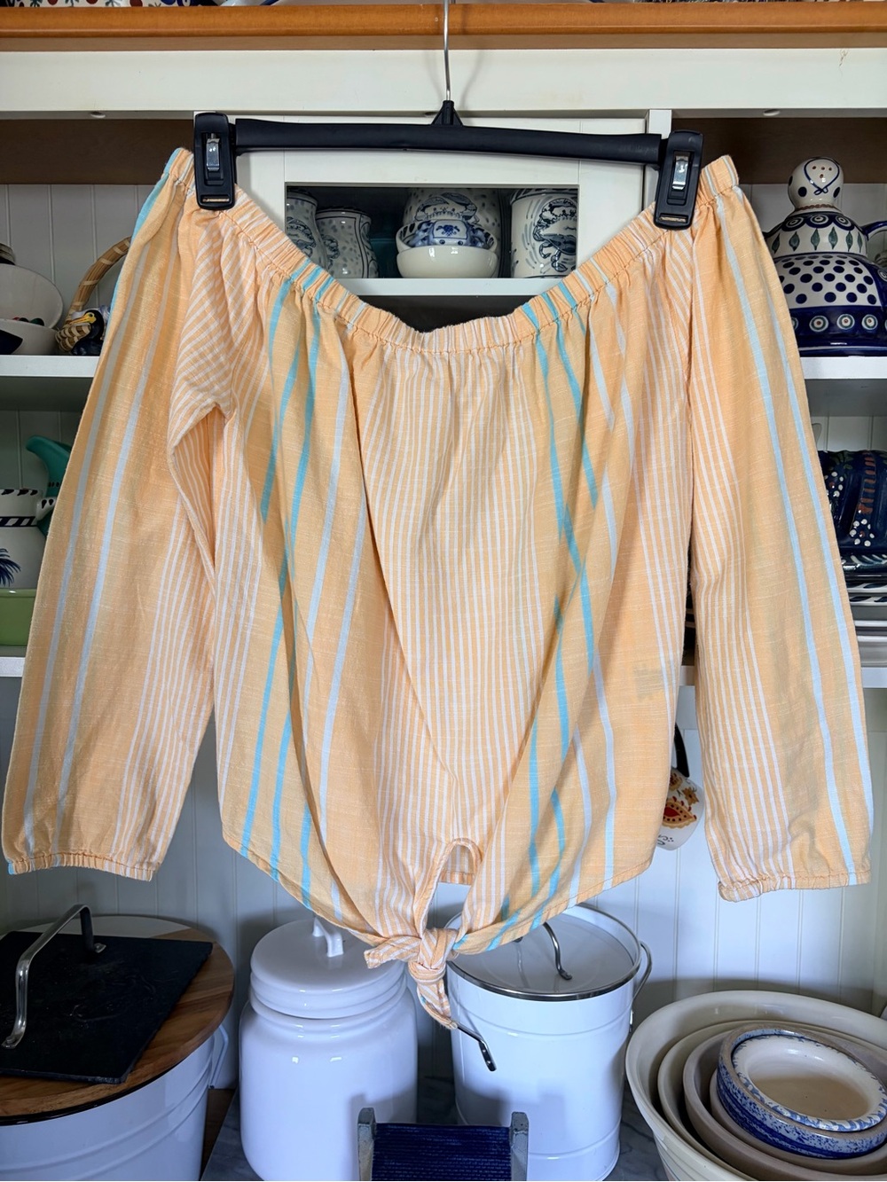 Roxy Top Sz S Off Shoulder Striped Tie Front